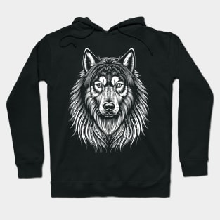 Alaskan Malamute Dog Portrait/Face White on Black Hoodie